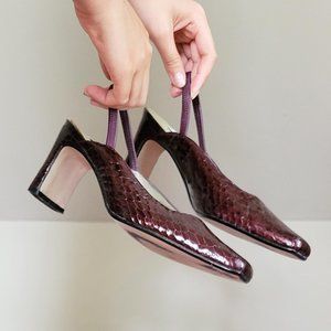 BELLINI VINTAGE BURGUNDY LEATHER SQUARE TOE SLINGBACK HEELS // US size 7
